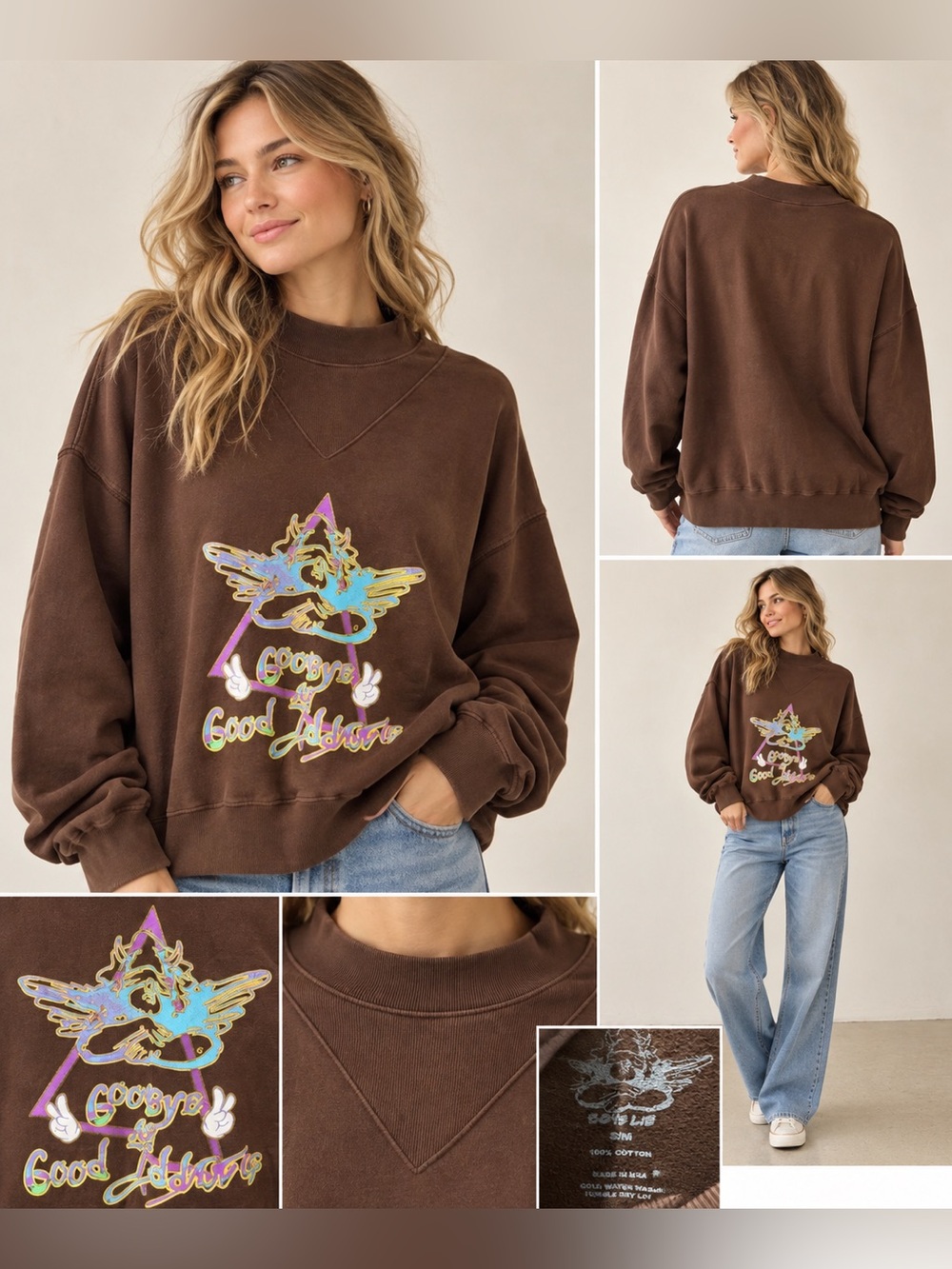 Boys Lie Brown Graphic Pullover Sweatshirt